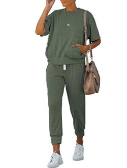 Fixmatti Women's 2 Piece Sweatsuit Long Sleeve Shirts Jogger Pant Set Tracksuit