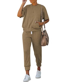 Fixmatti Women's 2 Piece Sweatsuit Long Sleeve Shirts Jogger Pant Set Tracksuit