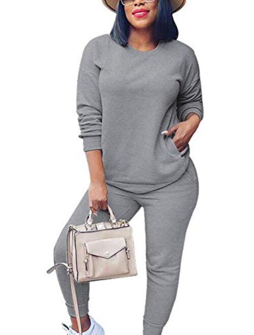 Fixmatti Women's 2 Piece Sweatsuit Long Sleeve Shirts Jogger Pant Set Tracksuit