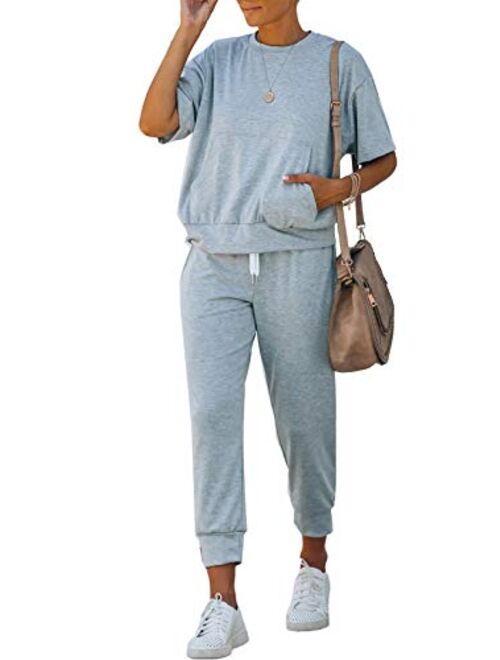 Fixmatti Women's 2 Piece Sweatsuit Long Sleeve Shirts Jogger Pant Set Tracksuit