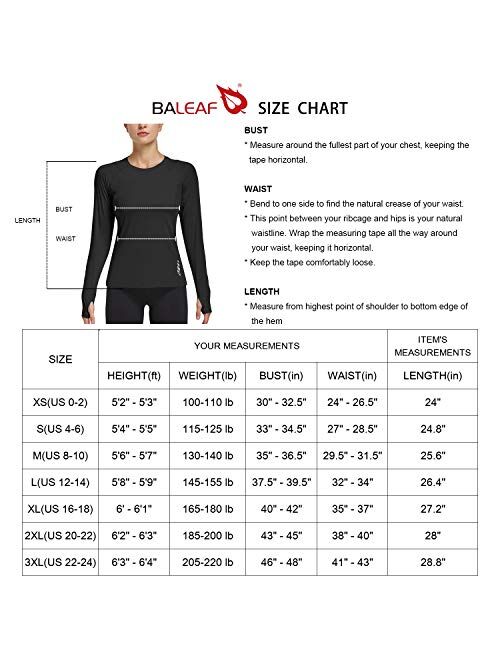 BALEAF Women's Long Sleeve Shirts SPF Sun Protection Moisture Wicking UPF 50+ Running Hiking Fishing Tops Thumbholes