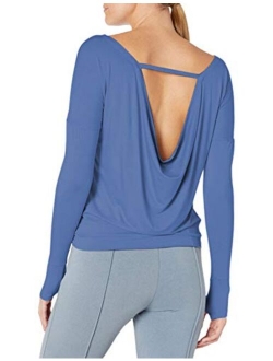 Open Back Long Sleeve Tunic Workout Tops Yoga Clothes Long Sleeve Backless Gym Yoga Shirts for Women