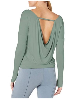 Open Back Long Sleeve Tunic Workout Tops Yoga Clothes Long Sleeve Backless Gym Yoga Shirts for Women