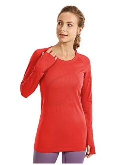 Women's Seamless Athletic Long Sleeves Sports Running Shirt Breathable Gym Workout Top