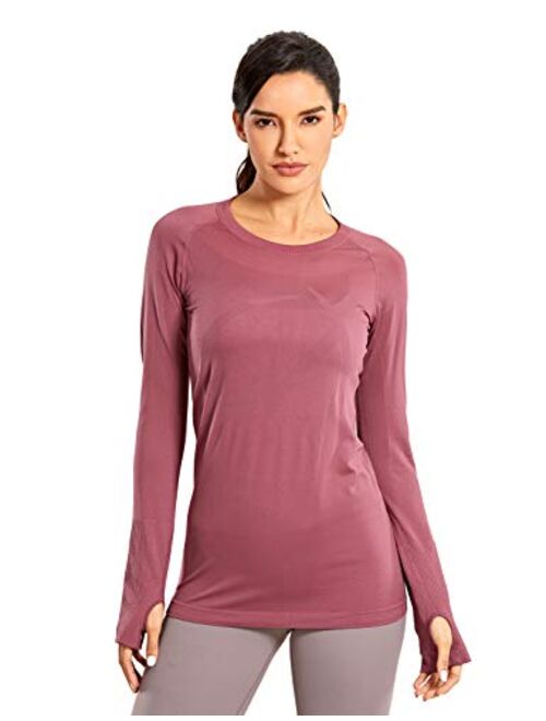 CRZ YOGA Women's Seamless Athletic Long Sleeves Sports Running Shirt Breathable Gym Workout Top