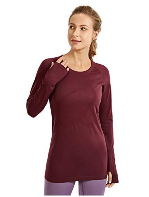 CRZ YOGA Women's Seamless Athletic Long Sleeves Sports Running Shirt Breathable Gym Workout Top