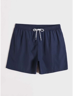 Men Drawstring Waist Solid Swim Trunks