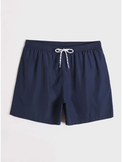 Shein Men Drawstring Waist Solid Swim Trunks