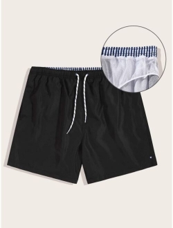 Men Drawstring Waist Swim Trunks