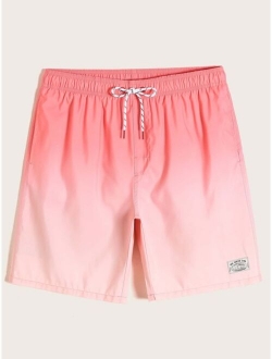 Men Patched Ombre Drawstring Swim Trunks