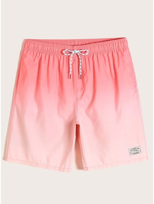 Shein Men Patched Ombre Drawstring Swim Trunks