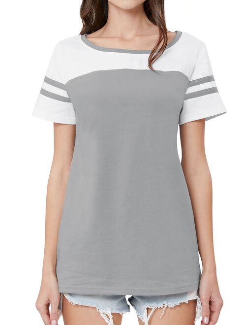 Nlife Women Stripe Stitching Short Sleeve Colorblock T-shirt