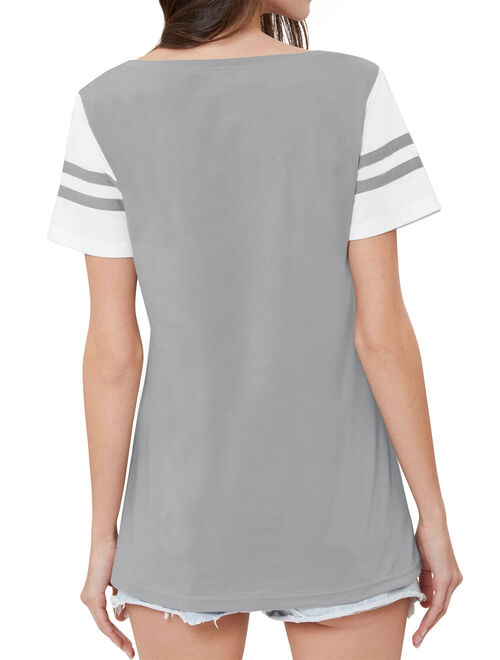 Nlife Women Stripe Stitching Short Sleeve Colorblock T-shirt