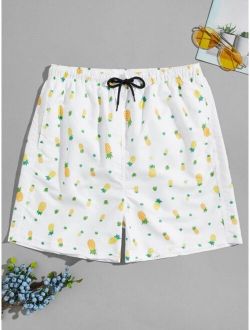 Men Pineapple Print Swim Trunks