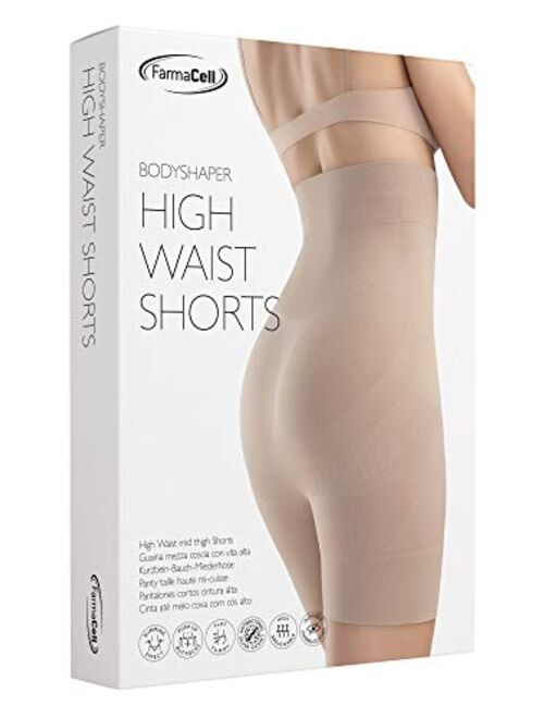 Farmacell Shape 602 Women's high-Waisted Shaping Control mid-Thigh Shorts with Flat Belly Effect, 100% Made in Italy