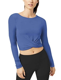 Long Sleeve Yoga Crop Tops Cropped Sweatshirts Lightweight Stretch Exercise Athletic Shirts for Women Workout