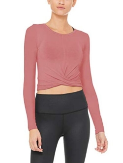 Long Sleeve Yoga Crop Tops Cropped Sweatshirts Lightweight Stretch Exercise Athletic Shirts for Women Workout