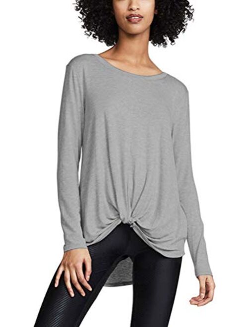 Bestisun Long Sleeve Workout Top for Women Yoga Tops Casual Solid T Shirts Twist Knot Tunics Tops Blouses