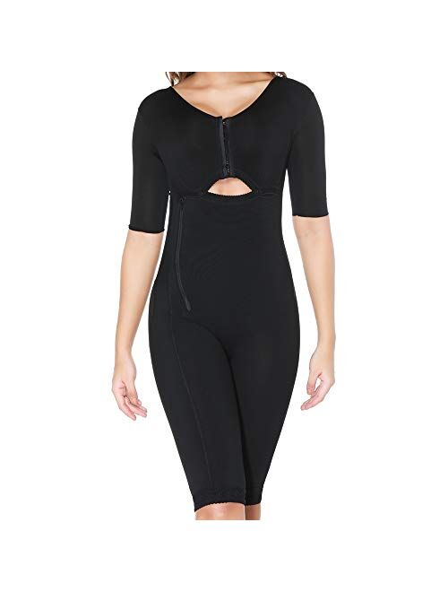 Women's Full Body Shaper Post Surgery Compression Garment Fajas Firm Control Bodysuit Shapewear with Sleeves