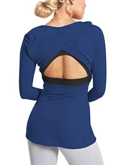 Long Sleeve Workout Shirts Loose Open Back Wokout Tops for Women