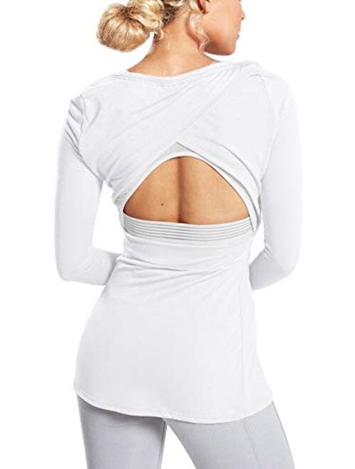 Bestisun Long Sleeve Workout Shirts Loose Open Back Wokout Tops for Women