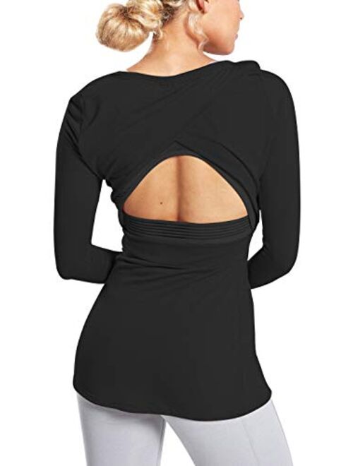 Bestisun Long Sleeve Workout Shirts Loose Open Back Wokout Tops for Women