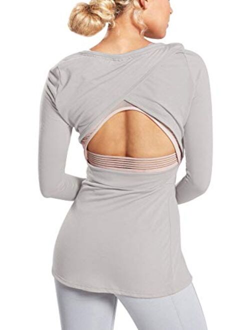 Bestisun Long Sleeve Workout Shirts Loose Open Back Wokout Tops for Women