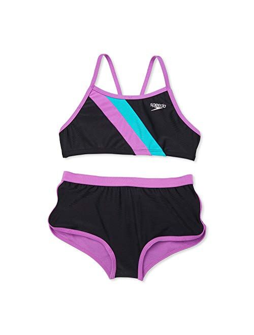 Speedo Girls' Swimsuit Two Piece Bikini Boy Short Set