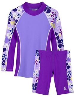 Tuga Girls Two-Piece Long Sleeve Bathing Suit Set 2-14 Years, UPF 50+ Protection