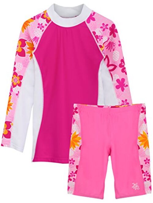 Tuga Girls Two-Piece Long Sleeve Bathing Suit Set 2-14 Years, UPF 50+ Protection