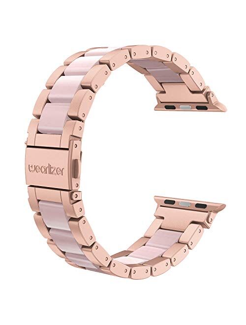 Wearlizer Series 6 5 4 3 Gold Compatible with Apple Watch Bands 38mm 40mm Mens Womens Wristband for iWatch SE Strap Stainless Steel & Pink Resin Stylish Metal Sleek Brace