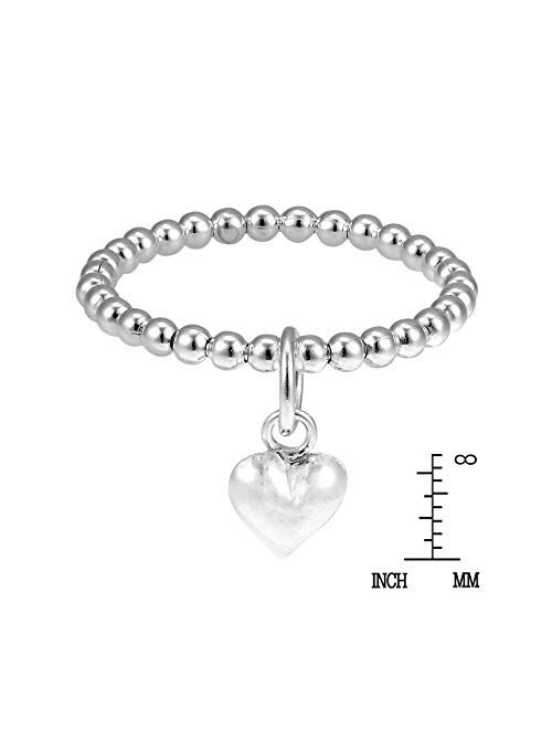 Adorable Heart Dangle Eternal Love Beaded Sterling Silver Ring