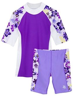 Tuga Girls Two-Piece Short Sleeve Bathing Suit Set 2-14 Years, UPF 50+