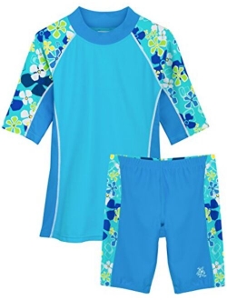 Tuga Girls Two-Piece Short Sleeve Bathing Suit Set 2-14 Years, UPF 50+