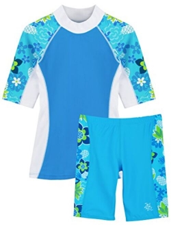 Tuga Girls Two-Piece Short Sleeve Bathing Suit Set 2-14 Years, UPF 50+