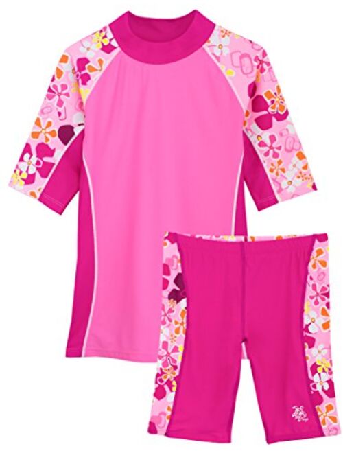 Tuga Girls Two-Piece Short Sleeve Bathing Suit Set 2-14 Years, UPF 50+