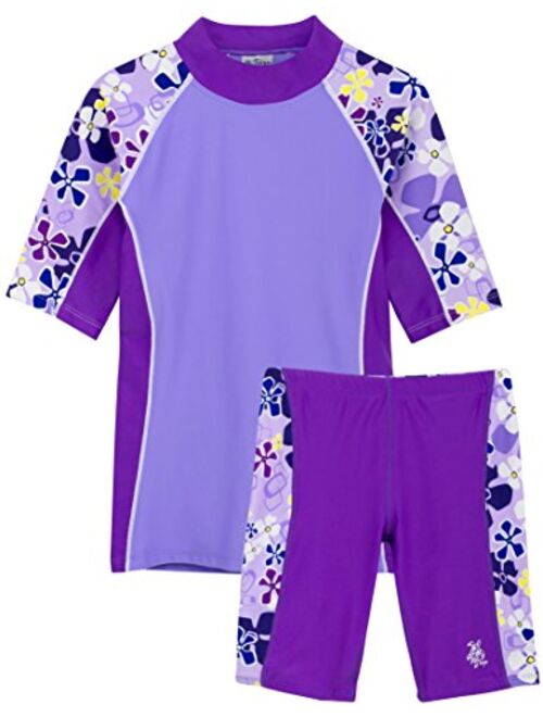 Tuga Girls Two-Piece Short Sleeve Bathing Suit Set 2-14 Years, UPF 50+