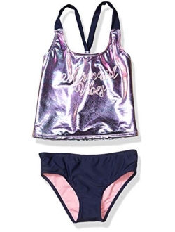 Girls' Big Criss-Cross Back Printed Tankini Swimsuit