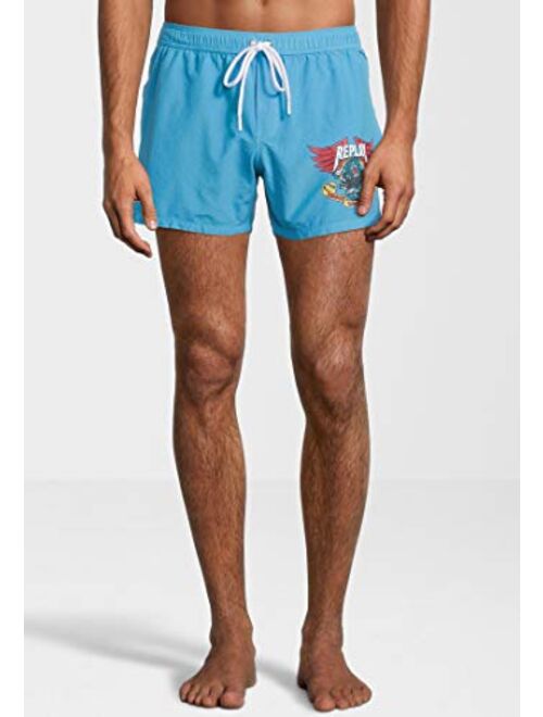 Replay Luxe Tiger Print Men's Swim Shorts, Sky Blue