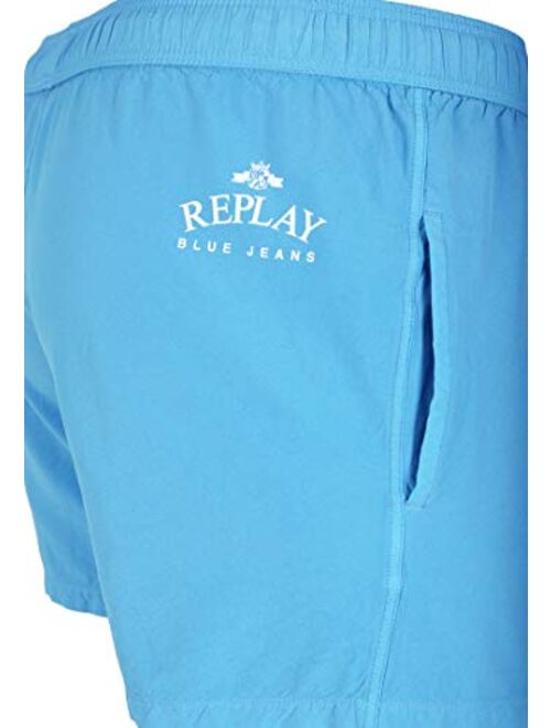 Replay Luxe Tiger Print Men's Swim Shorts, Sky Blue