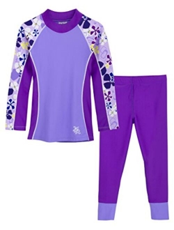 Tuga Girls Long Sleeve Rash Guard and Swim Legging Bathing Suit Set, UPF 50+