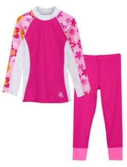 Tuga Girls Long Sleeve Rash Guard and Swim Legging Bathing Suit Set, UPF 50+