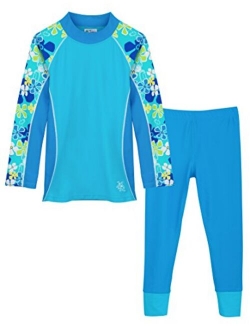 Tuga Girls Long Sleeve Rash Guard and Swim Legging Bathing Suit Set, UPF 50+