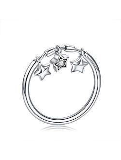 NewL 925 Sterling Silver Fashion Sparkling Dangle Star Finger Rings for Women Wedding Engagement Ring Jewelry