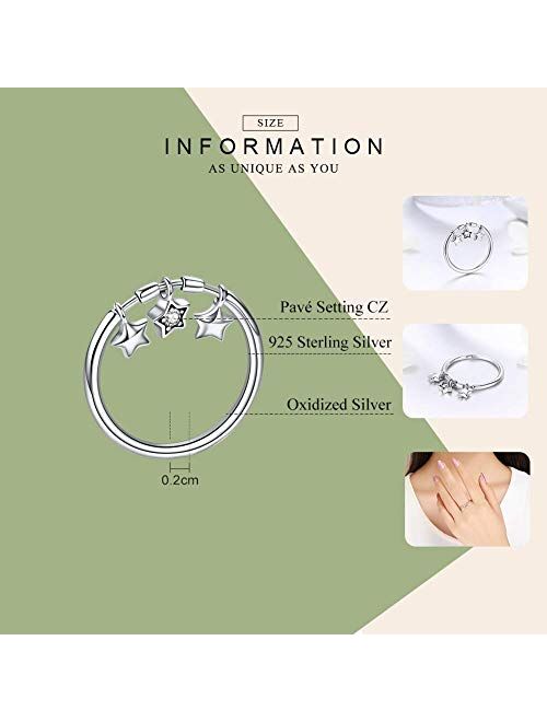 NewL 925 Sterling Silver Fashion Sparkling Dangle Star Finger Rings for Women Wedding Engagement Ring Jewelry