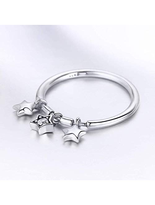 NewL 925 Sterling Silver Fashion Sparkling Dangle Star Finger Rings for Women Wedding Engagement Ring Jewelry