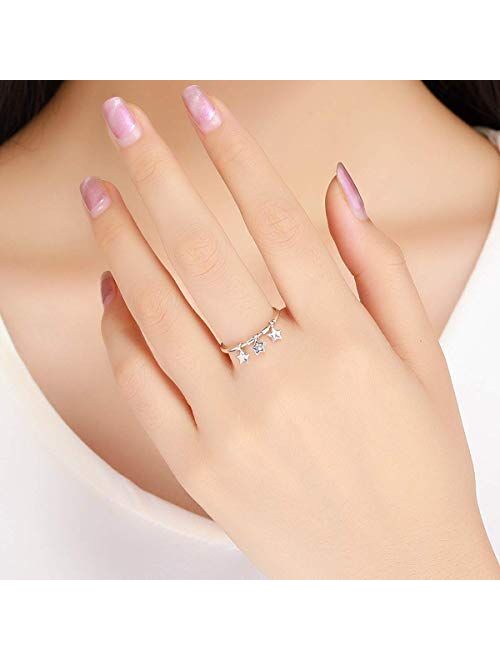 NewL 925 Sterling Silver Fashion Sparkling Dangle Star Finger Rings for Women Wedding Engagement Ring Jewelry