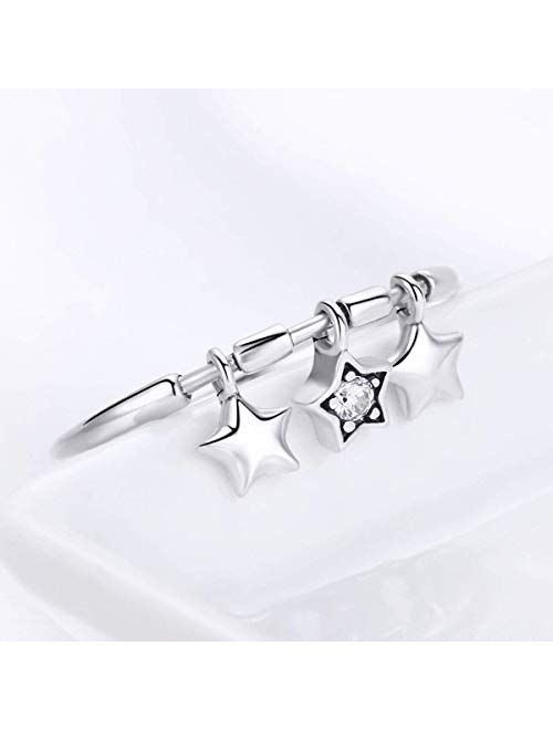 NewL 925 Sterling Silver Fashion Sparkling Dangle Star Finger Rings for Women Wedding Engagement Ring Jewelry