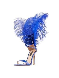 onlymaker Women's Open Toe Stiletto Sandals Fashion Feathers Sandals