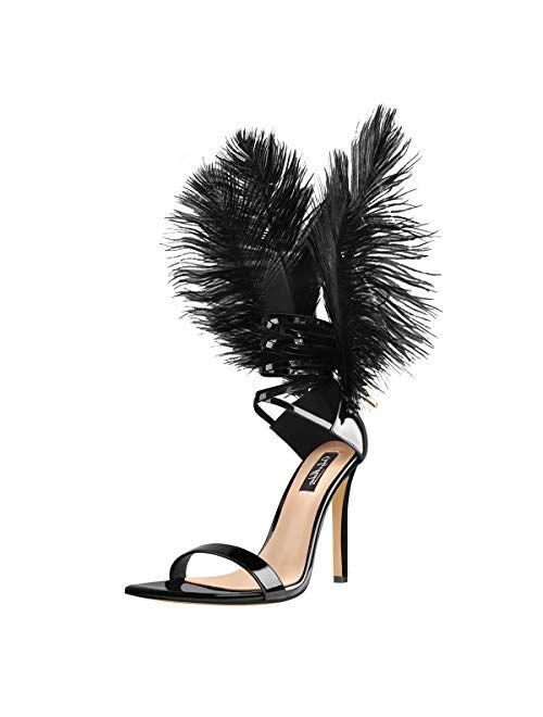 onlymaker Women's Open Toe Stiletto Sandals Fashion Feathers Sandals